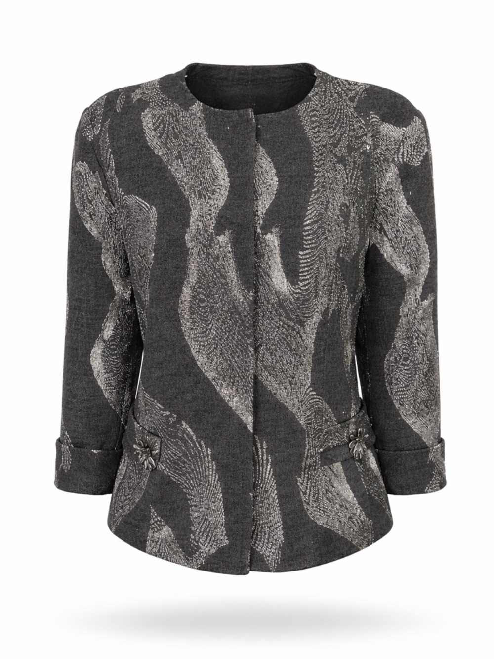 Joseph Ribkoff Textured Jacket Black Silver Size 12 Canada